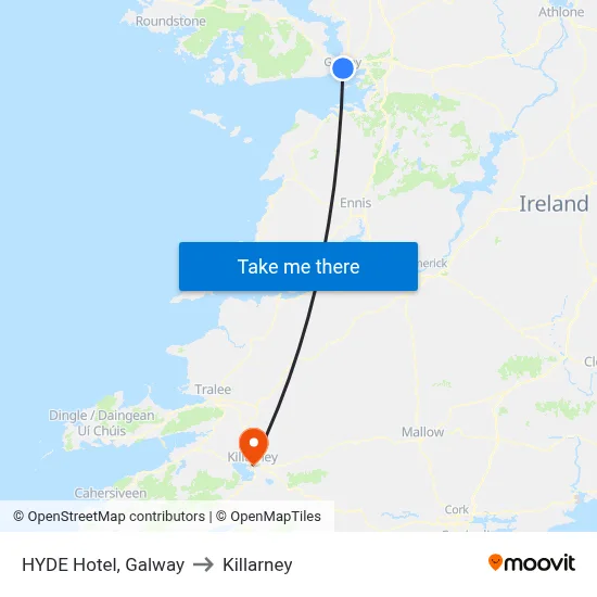 HYDE Hotel, Galway to Killarney map