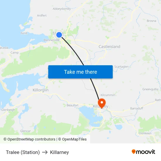 Tralee (Station) to Killarney map