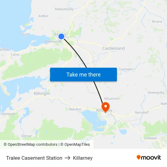 Tralee Casement Station to Killarney map