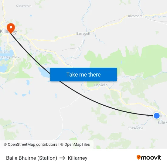 Baile Bhuirne (Station) to Killarney map