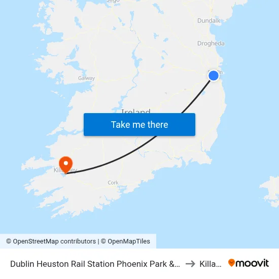 Dublin Heuston Rail Station Phoenix Park &amp; Dublin Zoo to Killarney map