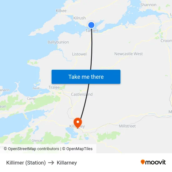 Killimer (Station) to Killarney map
