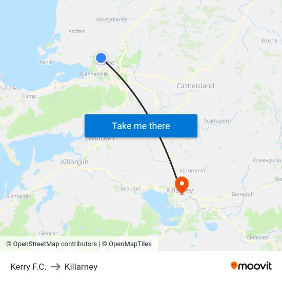 Kerry F.C. to Killarney map