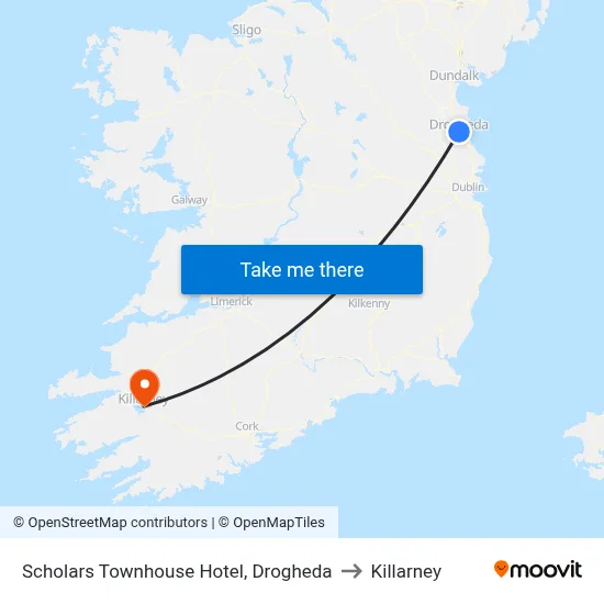 Scholars Townhouse Hotel, Drogheda to Killarney map