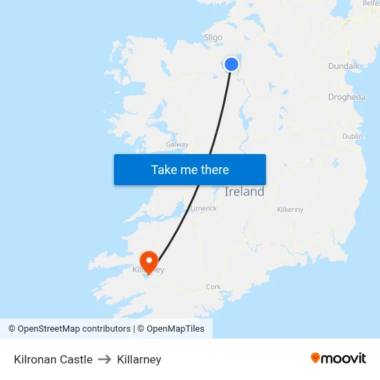 Kilronan Castle to Killarney map