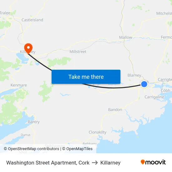 Washington Street Apartment, Cork to Killarney map