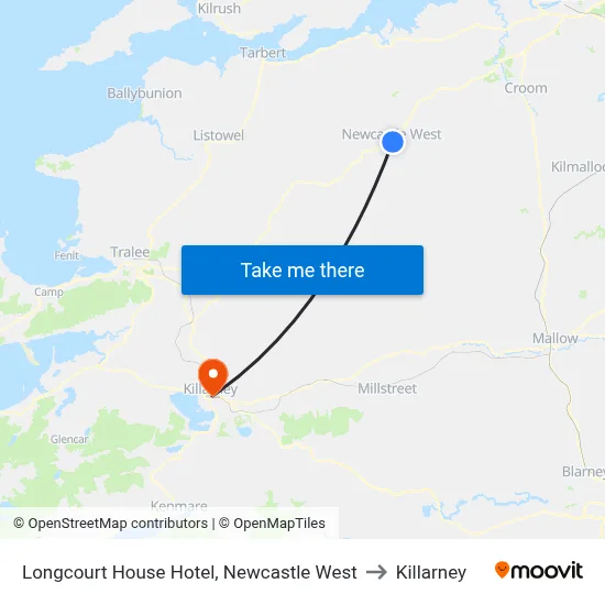 Longcourt House Hotel, Newcastle West to Killarney map