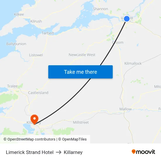 Limerick Strand Hotel to Killarney map