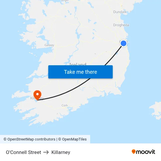 O'Connell Street to Killarney map