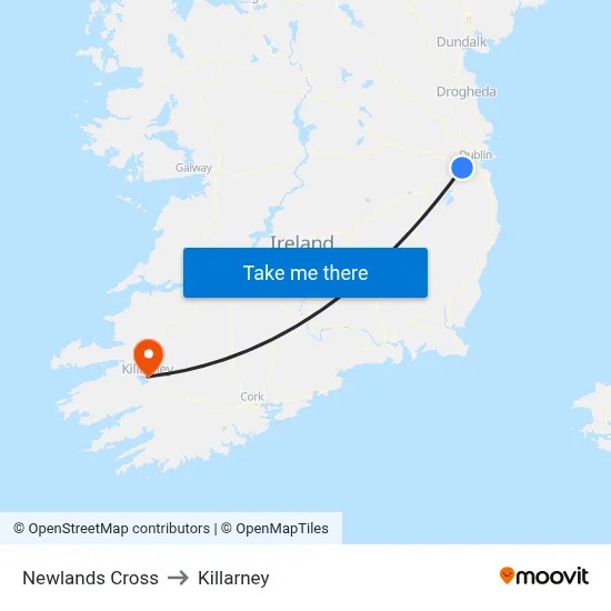 Newlands Cross to Killarney map