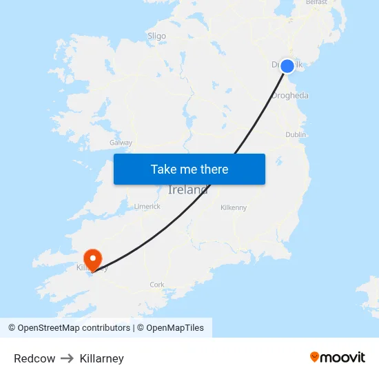 Redcow to Killarney map