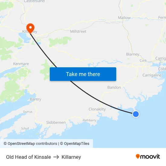 Old Head of Kinsale to Killarney map
