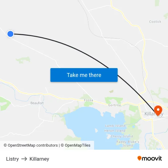 Listry to Killarney map