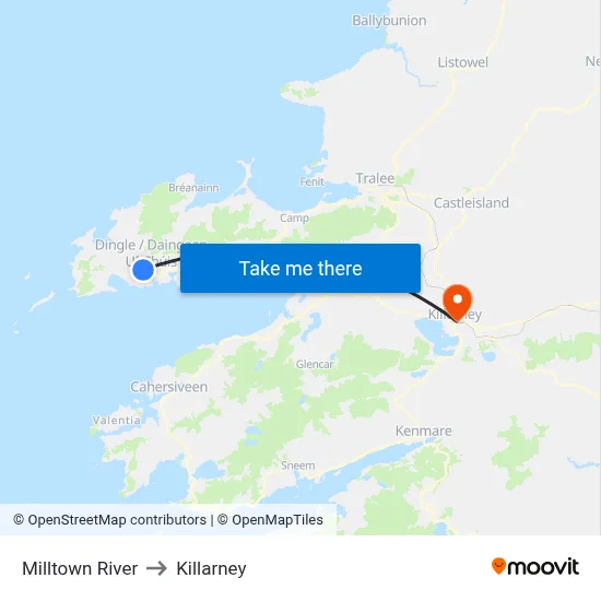 Milltown River to Killarney map