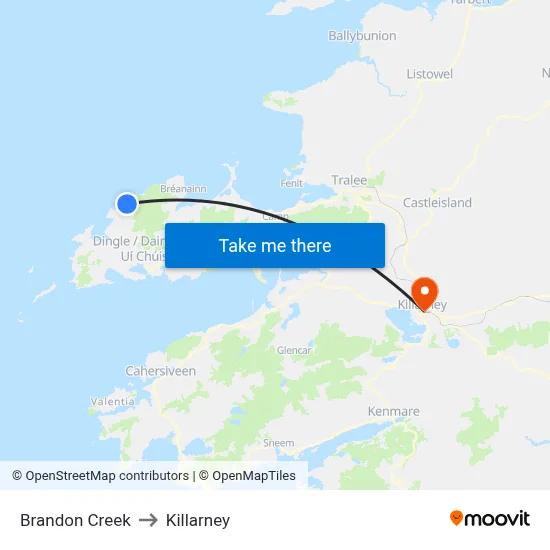 Brandon Creek to Killarney map