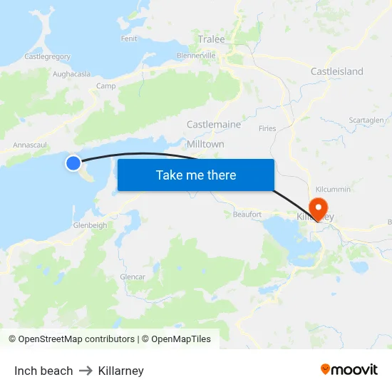 Inch beach to Killarney map