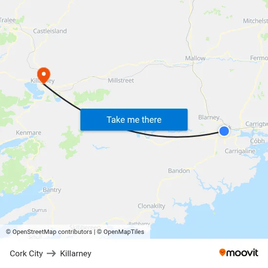 Cork City to Killarney map