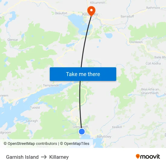 Garnish Island to Killarney map