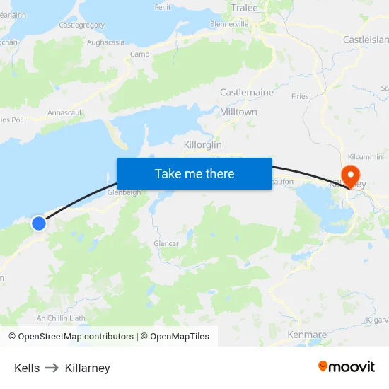 Kells to Killarney map