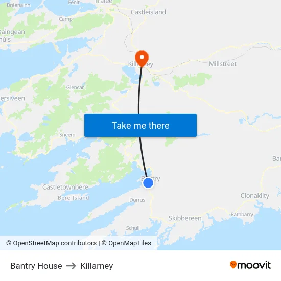 Bantry House to Killarney map
