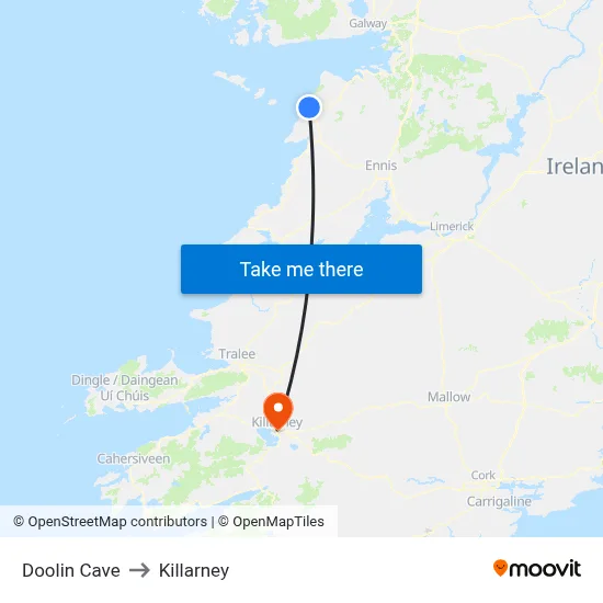 Doolin Cave to Killarney map