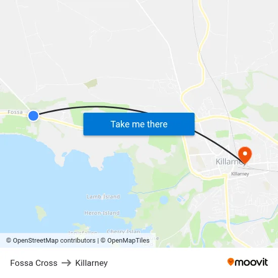 Fossa Cross to Killarney map