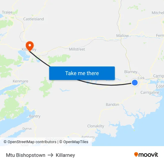 Mtu Bishopstown to Killarney map