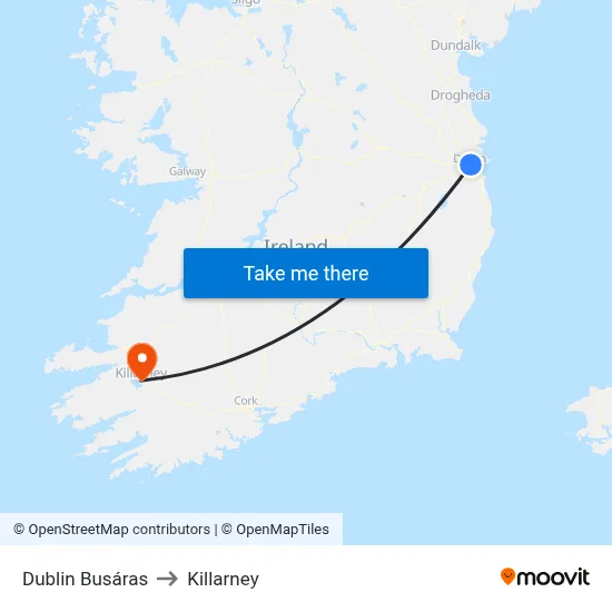 Dublin Busáras to Killarney map