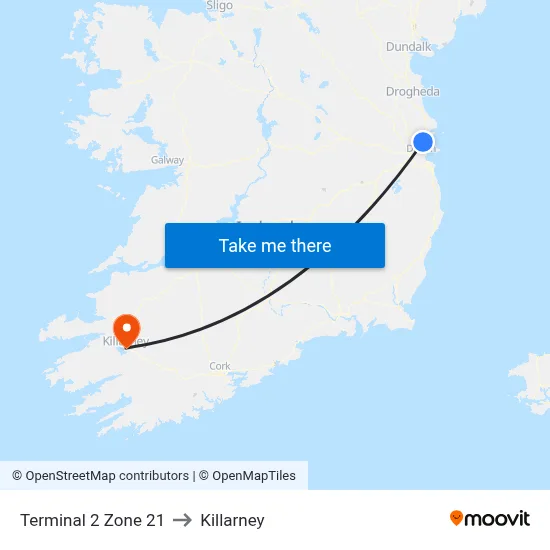 Terminal 2 Zone 21 to Killarney map