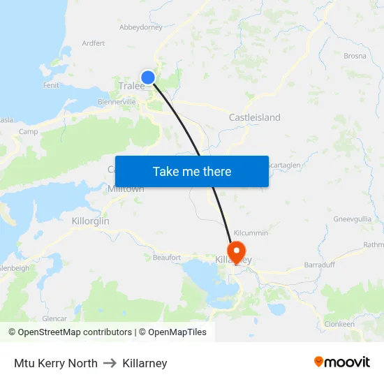 Mtu Kerry North to Killarney map