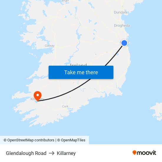 Glendalough Road to Killarney map