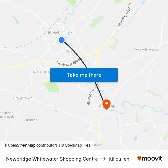 Newbridge Whitewater Shopping Centre to Killcullen map