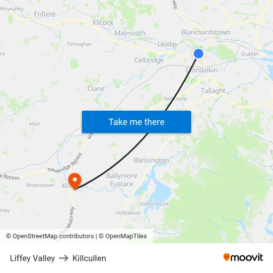 Liffey Valley to Killcullen map