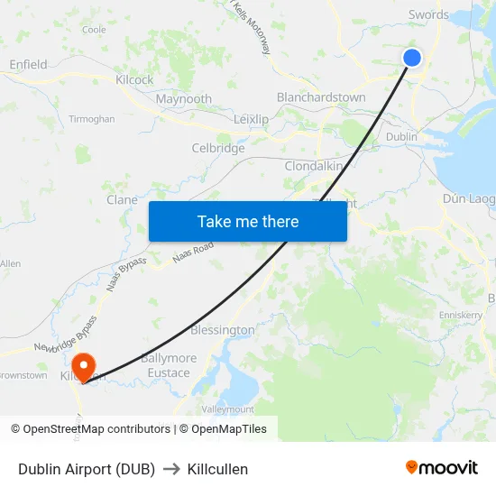 Dublin Airport (DUB) to Killcullen map