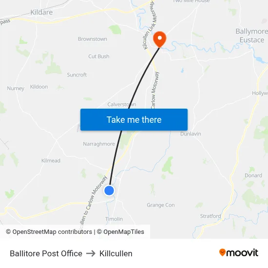 Ballitore Post Office to Killcullen map