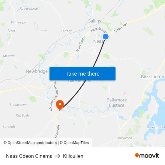 Naas Odeon Cinema to Killcullen map