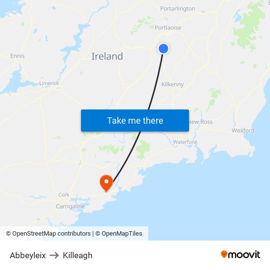 Abbeyleix to Killeagh map
