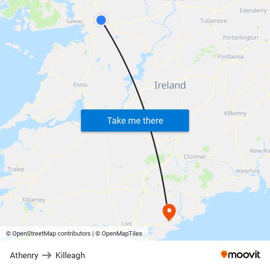 Athenry to Killeagh map