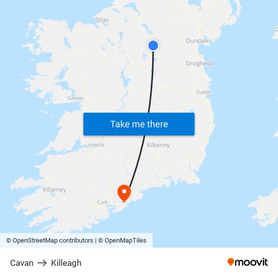 Cavan to Killeagh map