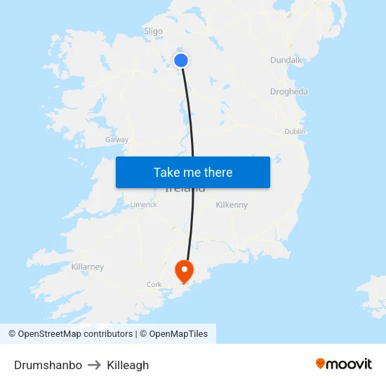 Drumshanbo to Killeagh map