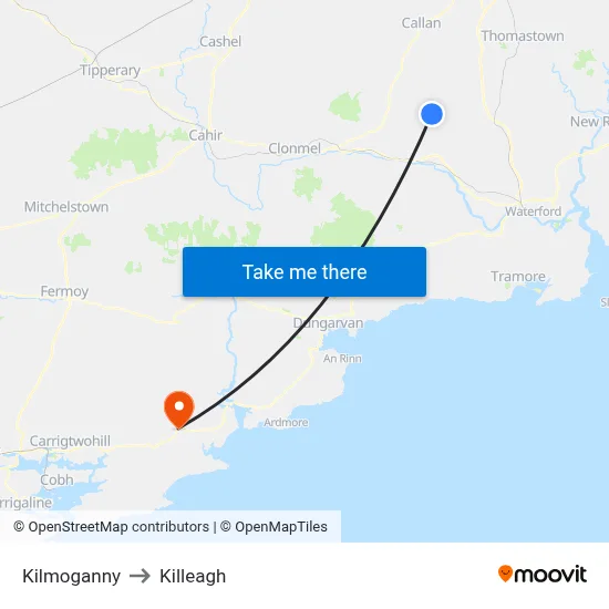 Kilmoganny to Killeagh map