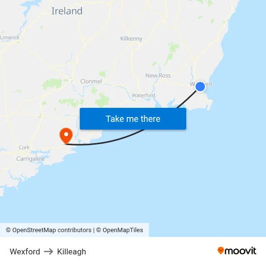 Wexford to Killeagh map