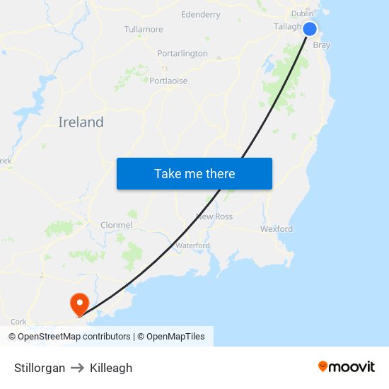 Stillorgan to Killeagh map