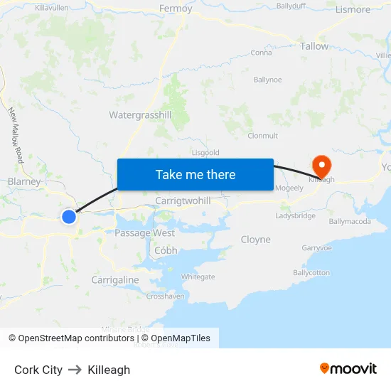 Cork City to Killeagh map