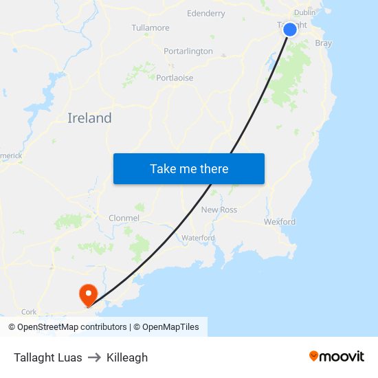 Tallaght Luas to Killeagh map