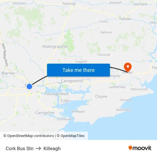 Cork Bus Stn to Killeagh map