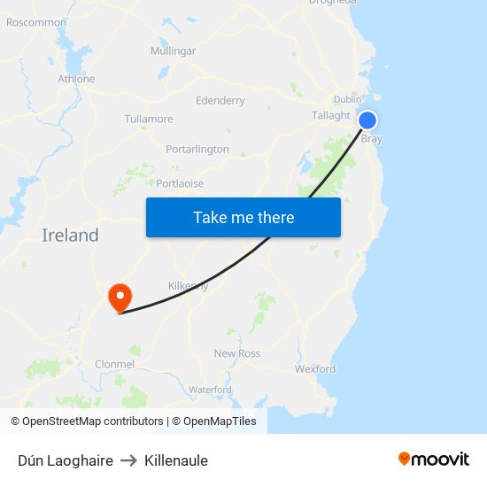 Dún Laoghaire to Killenaule map