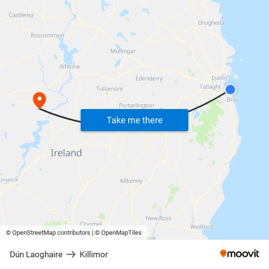 Dún Laoghaire to Killimor map