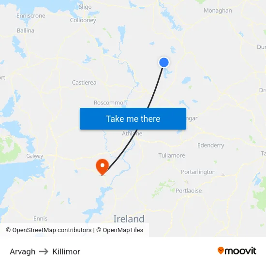 Arvagh to Killimor map