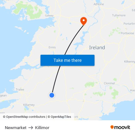 Newmarket to Killimor map